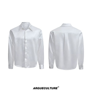 Relaxed Unisex Shimmer Shirt with Sparkling Collar Detail - White Top