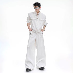 Pearl-Trimmed Collarless Utility Suit | Cotton Streetwear - main image 2