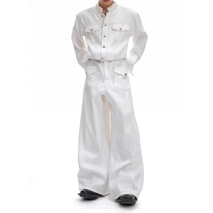 Pearl-Trimmed Collarless Utility Suit | Cotton Streetwear - main image 5