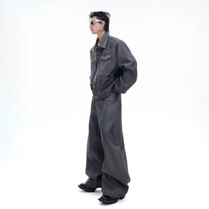 Unisex Gray Pin-Detail Cropped Coat and Pants Set - main image 4