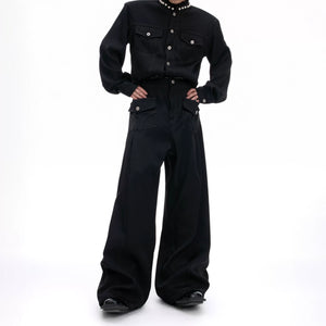 Loose Straight-Leg Cargo Jeans | Washed Cotton Denim - main image 3