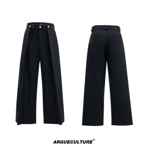 Deconstructed Pleated Straight-Leg Cotton Blend Trousers - Black