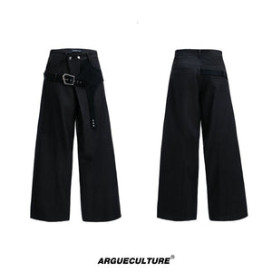 Crocodile-Panel Straight-Leg Cotton Pants | Argue - Black