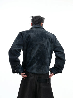 Pearl Rivet Cropped Faux Leather Jacket in Blue - main image 2