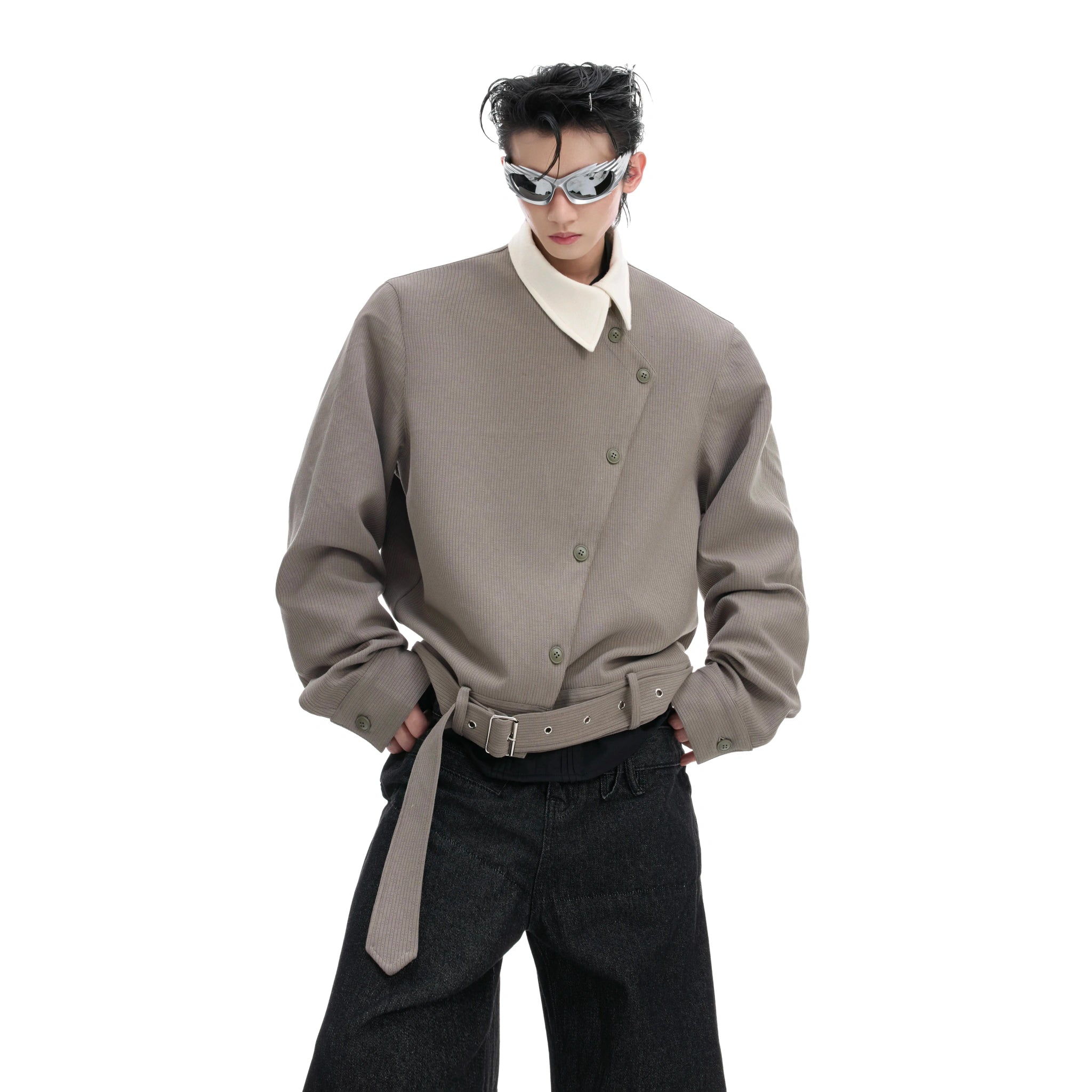 Relaxed Cotton Asymmetric Button Point-Collar Shirt - main image 1