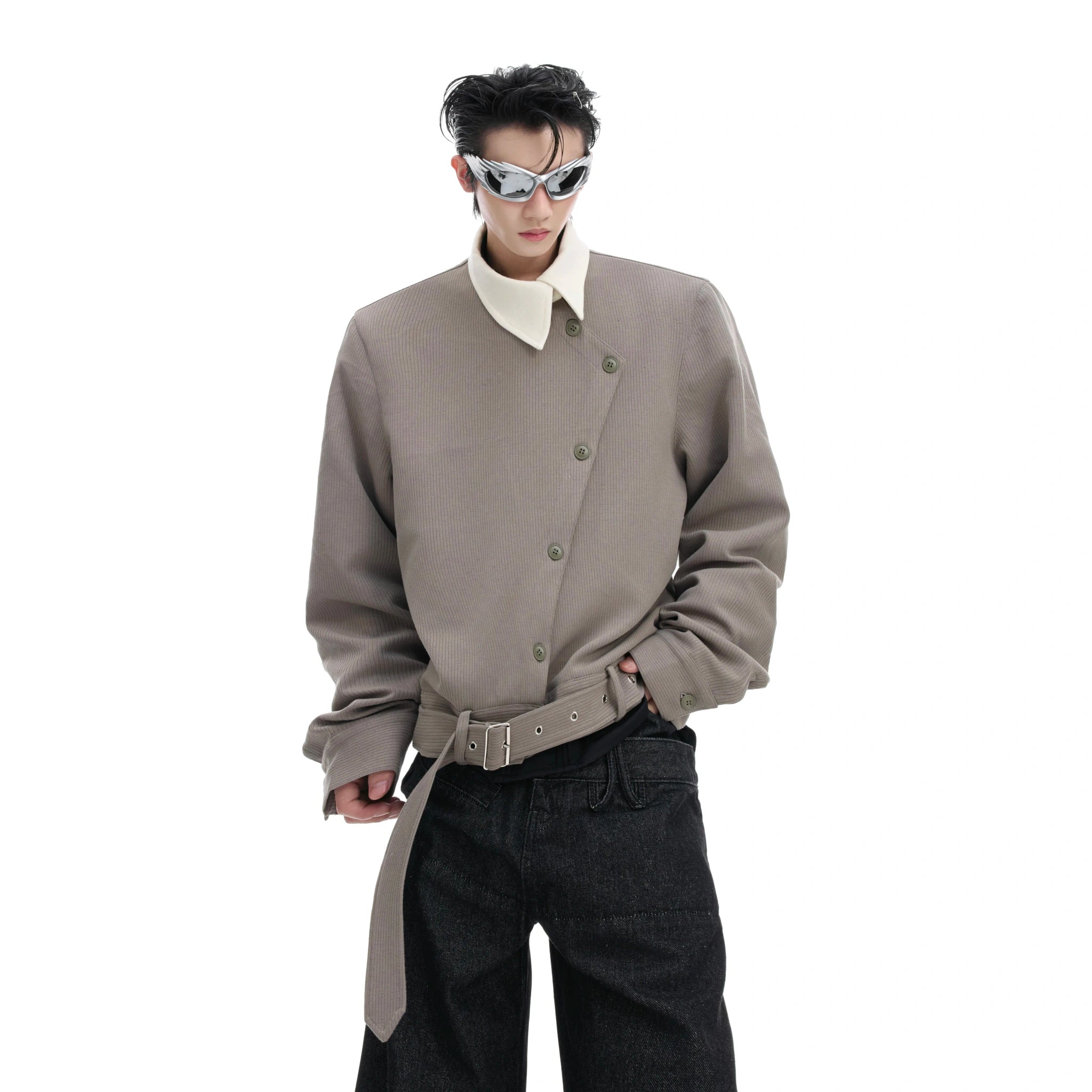 Relaxed Cotton Asymmetric Button Point-Collar Shirt - main image 2