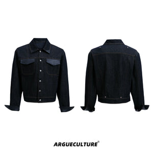 Indigo Denim Leather-Panel Jacket and Pants Suit - Indigo Blue Jacket