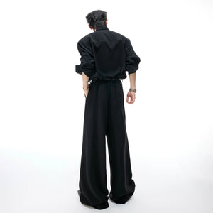 Unisex Ribbon-Collar Shirt and Wide-Leg Pants Set - main image 5