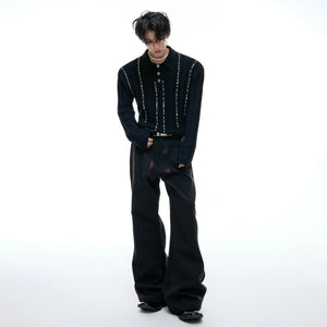 Pearl-Trim Cotton Knit Polo Shirt | Slim Long Sleeve - main image 4