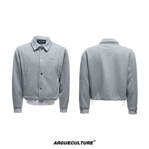 Color-Block Stripe Panel Cardigan | Relaxed Unisex Top - Gray Top Unisex