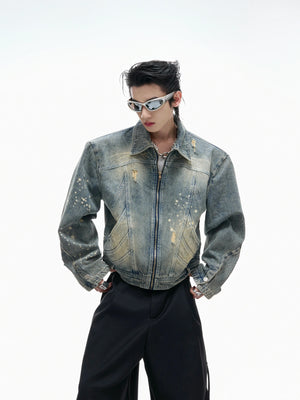 Distressed Gradient Denim Jacket | Cropped Oversized - main image 1