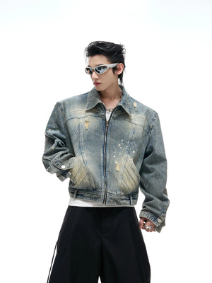 Distressed Gradient Denim Jacket | Cropped Oversized - main image 2