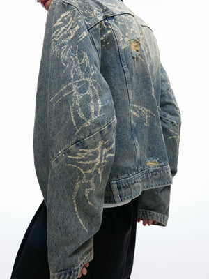 Distressed Gradient Denim Jacket | Cropped Oversized - main image 3