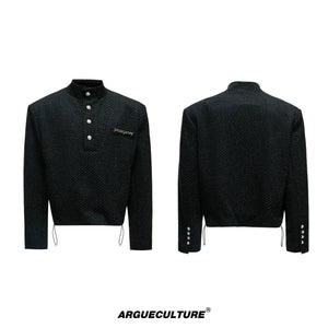 Textured Pearl-Button Jacket | Relaxed Unisex Layer - Black Jacket