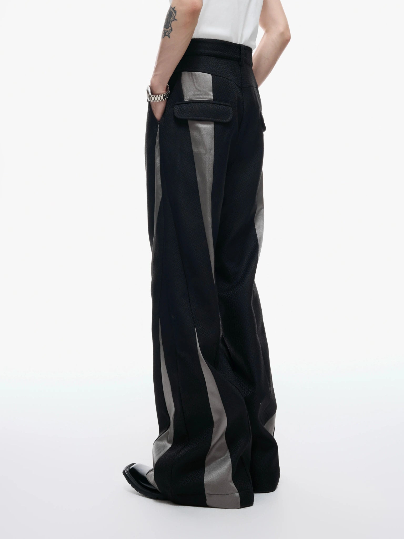 Deconstructed Color-Block Flared Cotton Trousers - main image 2
