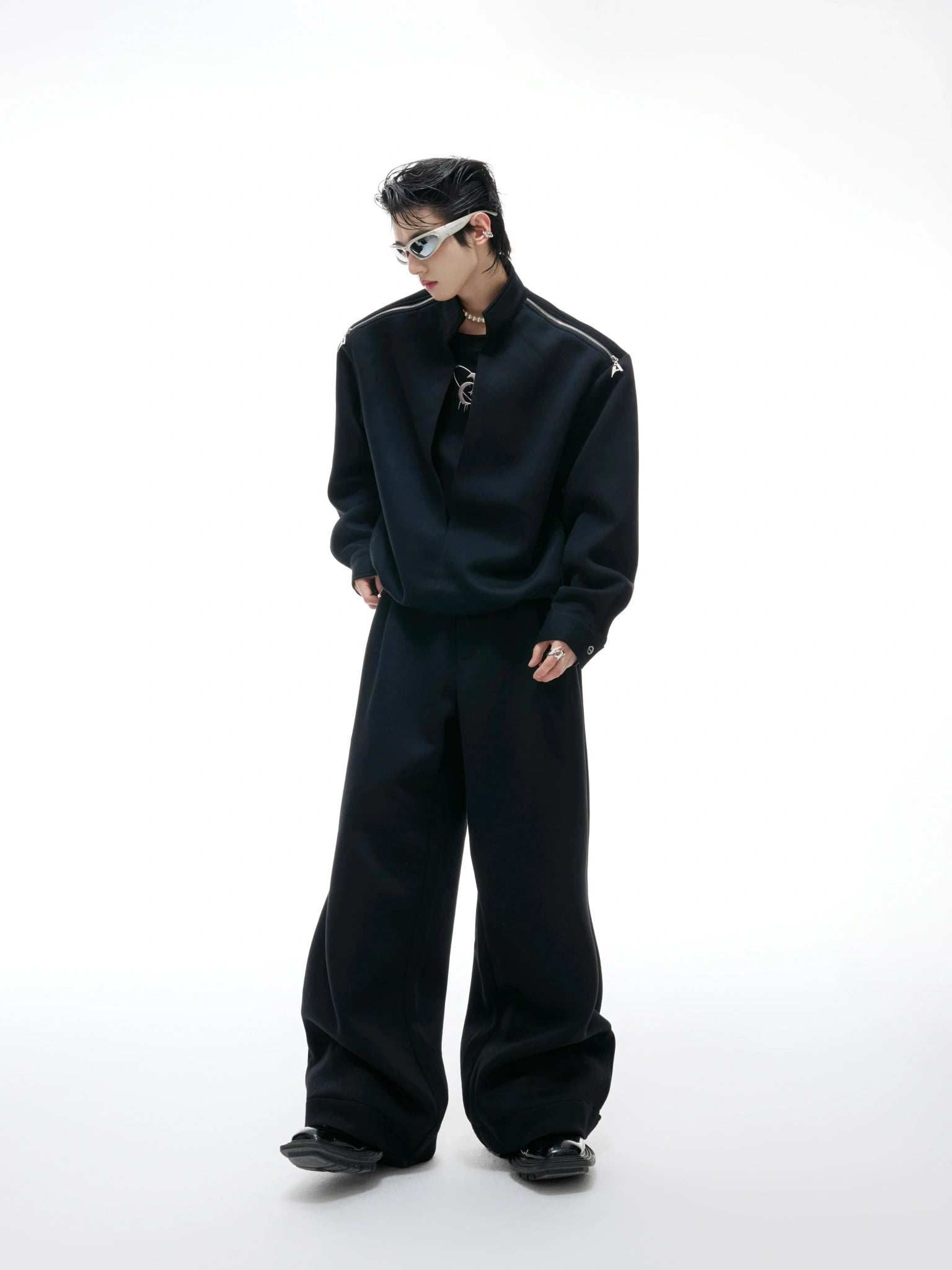 Layered Half-Neck Sweatshirt and Wide-Leg Pants Set - main image 1