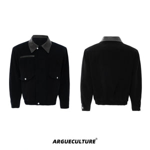 Contrast Lapel Cotton Workwear Jacket | Structured Fit - Black Top