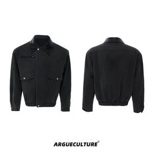 Contrast Lapel Cotton Workwear Jacket | Structured Fit - Gray Top