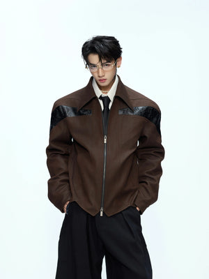 Deconstructed Cropped PU Jacket with Contrast Panels - main image 2
