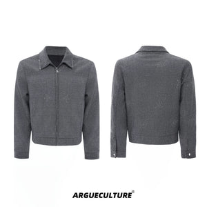 Unisex Contrast Lapel Cotton Jacket and Pants Set - Gray Top