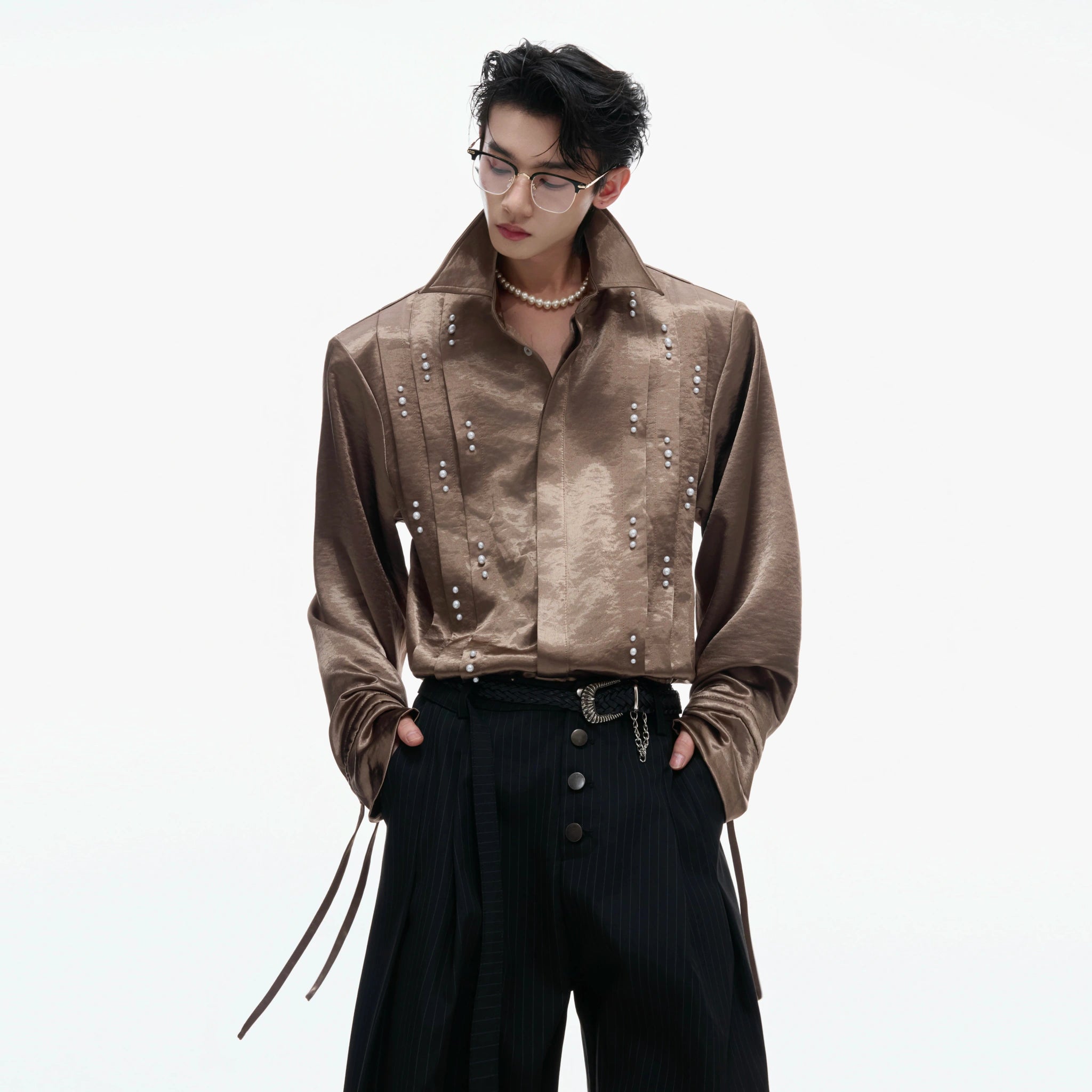 Pearl Tie Cotton Shirt | Relaxed Avant-Garde Style - main image 2