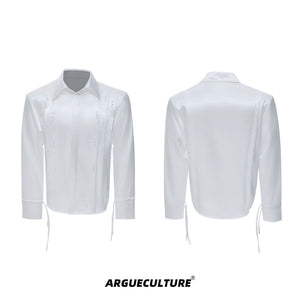 Pearl Tie Cotton Shirt | Relaxed Avant-Garde Style - White Top