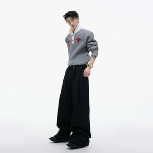 Retro Contrast Sequin Collared Cotton Sweater - main image 4
