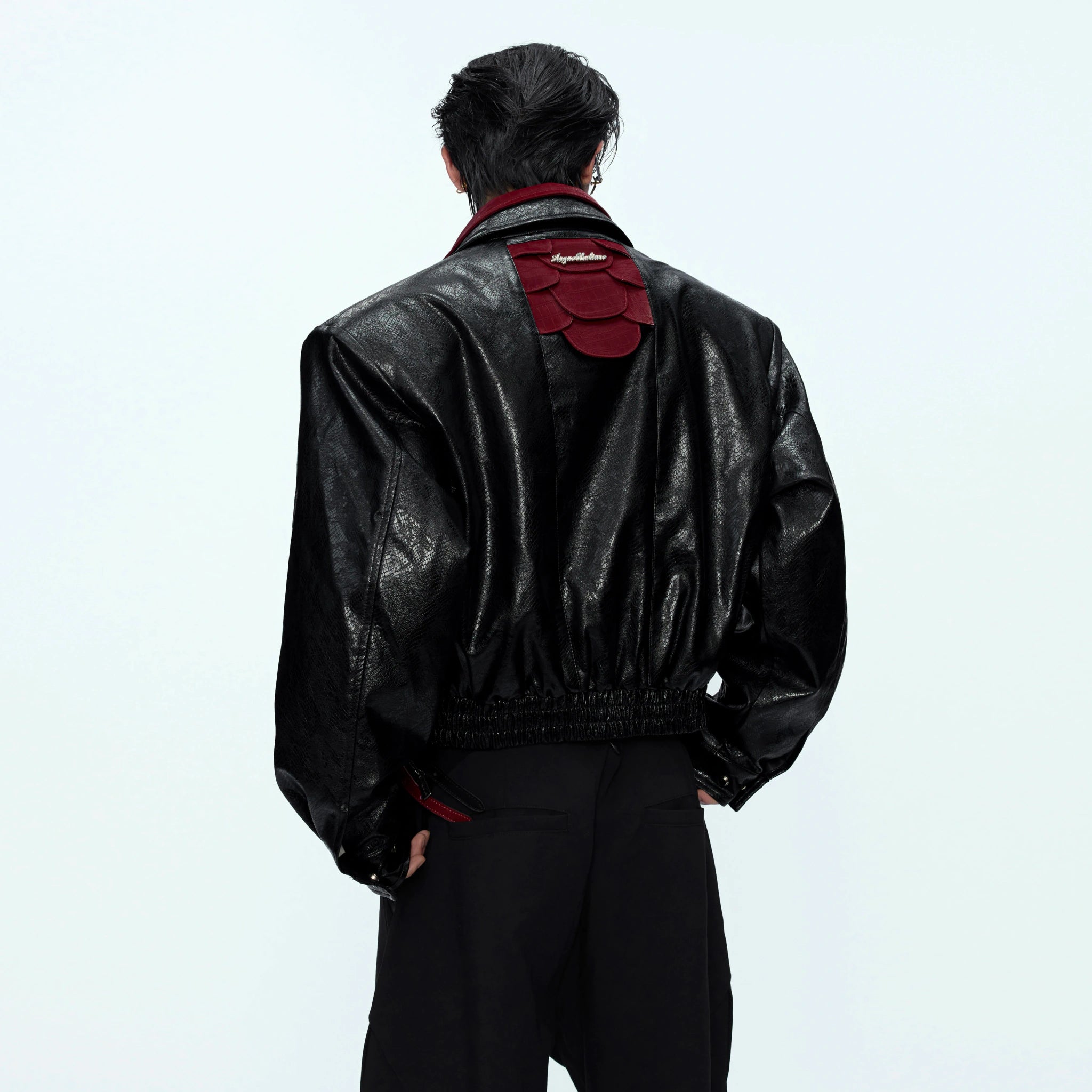 Contrast Snakeskin-Texture PU Jacket with Lapel - main image 1
