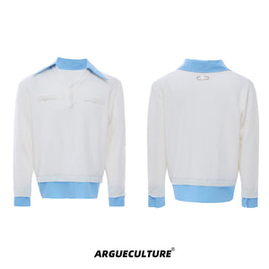 Color-Blocked Faux-Layer Knit Sweater | Unisex Style - White Top