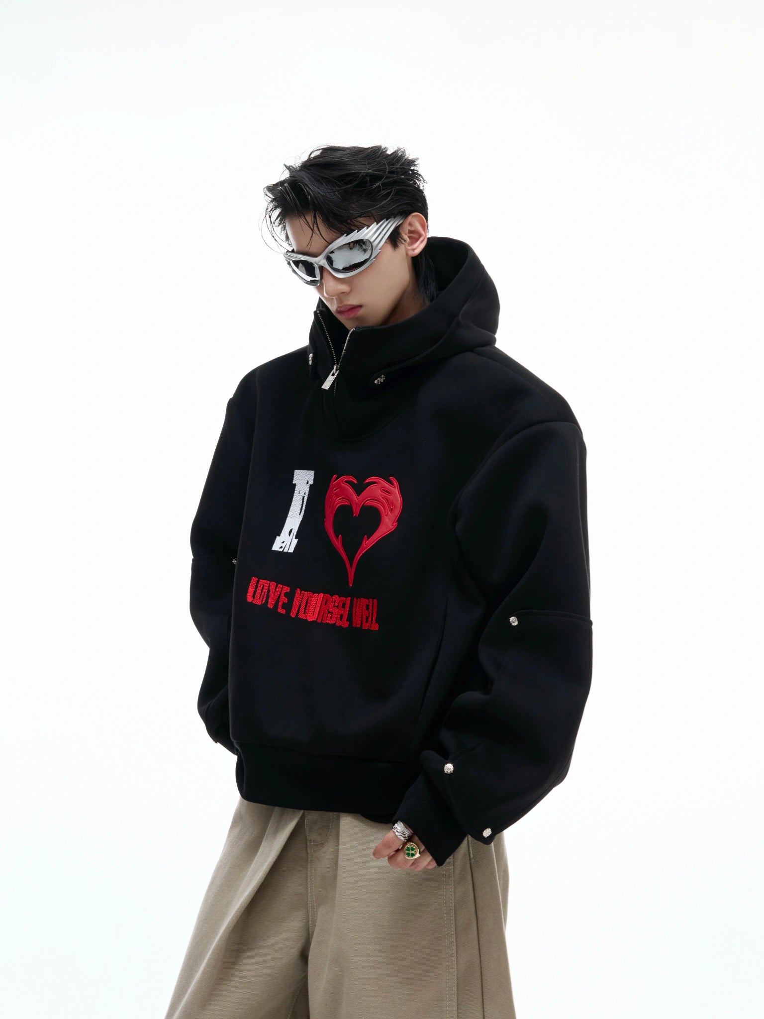 Contrast Embroidered Cropped Hoodie | Unisex Streetwear - main image 1