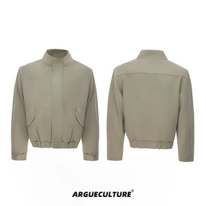 Cotton Washed Canvas Harrington Jacket | Contrast Collar - Khaki Top