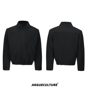 Cotton Washed Canvas Harrington Jacket | Contrast Collar - Black Top