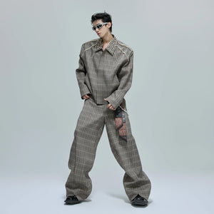 Relaxed Houndstooth Cropped Jacket and Trousers - main image 1