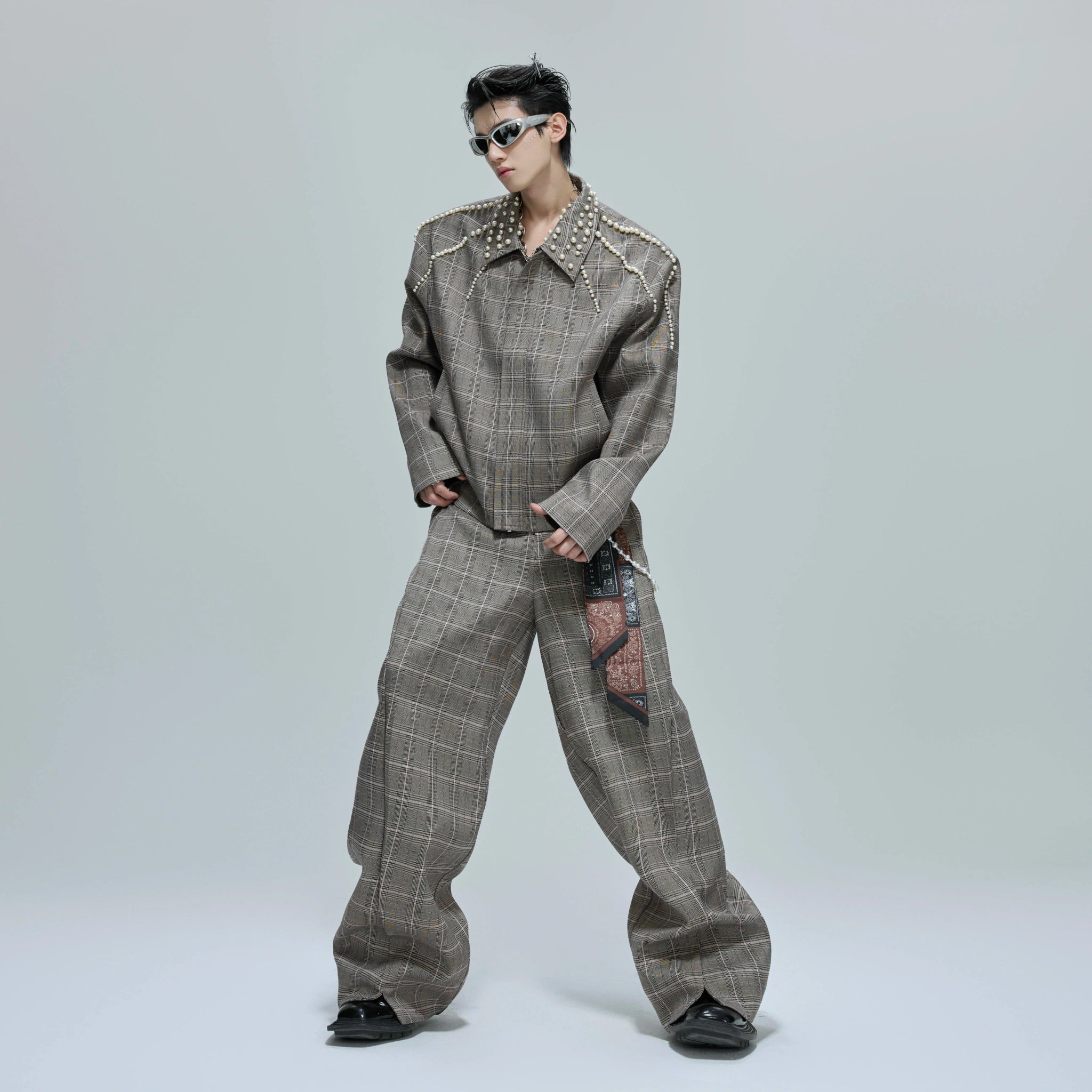 Relaxed Houndstooth Cropped Jacket and Trousers - main image 1