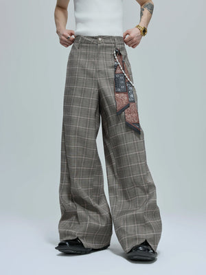Relaxed Houndstooth Cropped Jacket and Trousers - Brown Pants