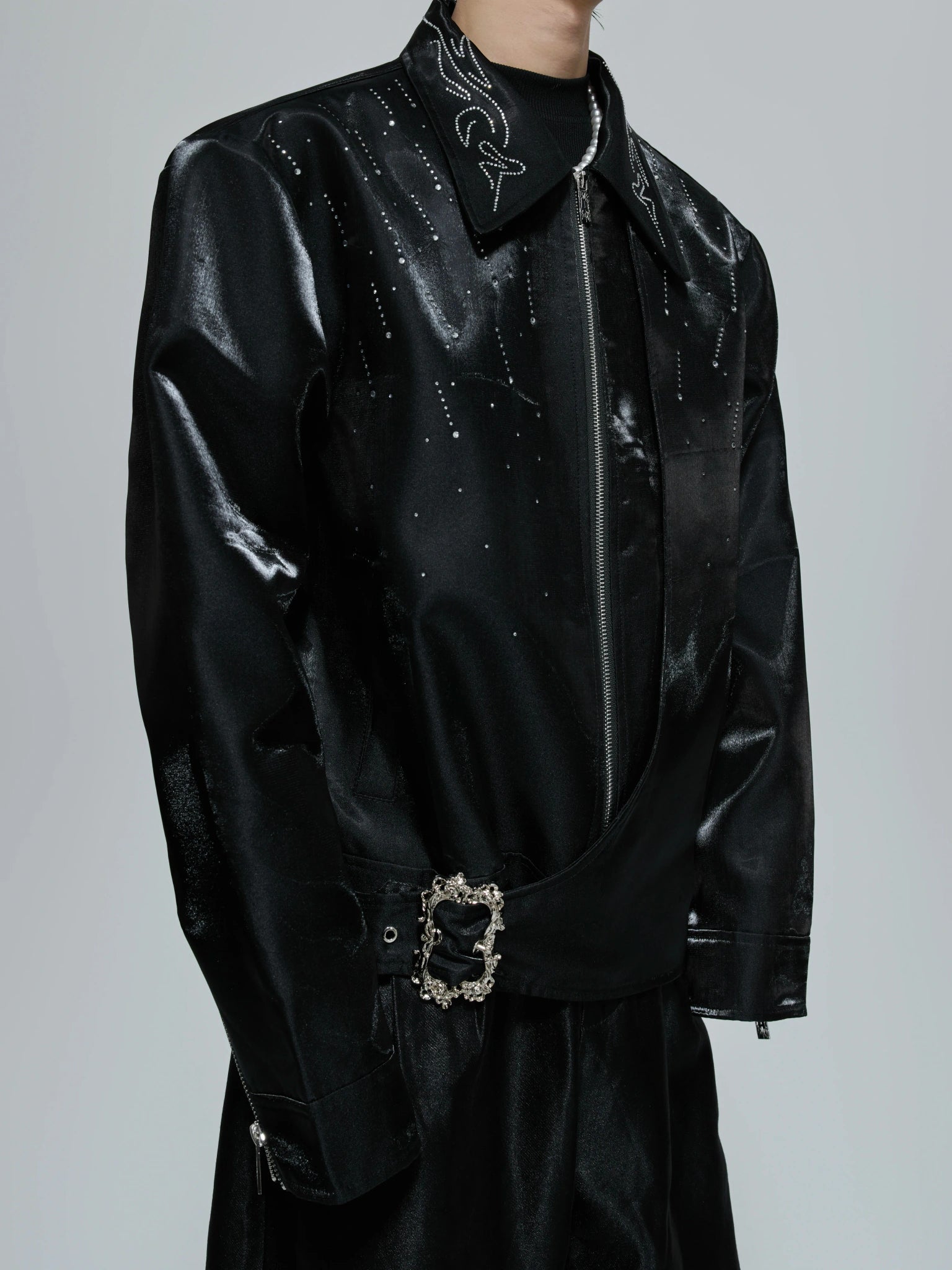 Cropped Black Embellished Jacket with Zip Front - main image 2