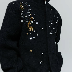 Sequin Wool-Blend High-Neck Cardigan | Unisex Knitwear - main image 4