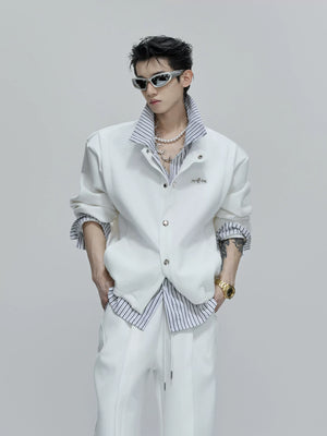 Color-Block Stripe Layered Cardigan | Unisex Streetwear - Baiyang White Top