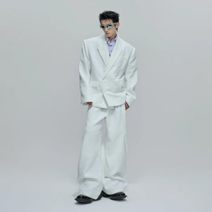 Relaxed Cotton Double-Breasted Suit Separates, Black & White - main image 2