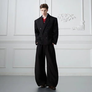 Relaxed Cotton Double-Breasted Suit Separates, Black & White - main image 3