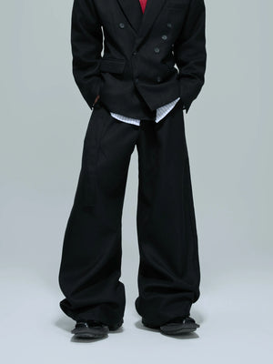 Relaxed Cotton Double-Breasted Suit Separates, Black & White - Black Pants