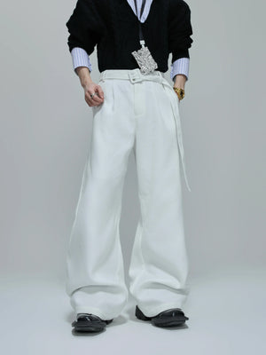 Relaxed Cotton Double-Breasted Suit Separates, Black & White - White Pants