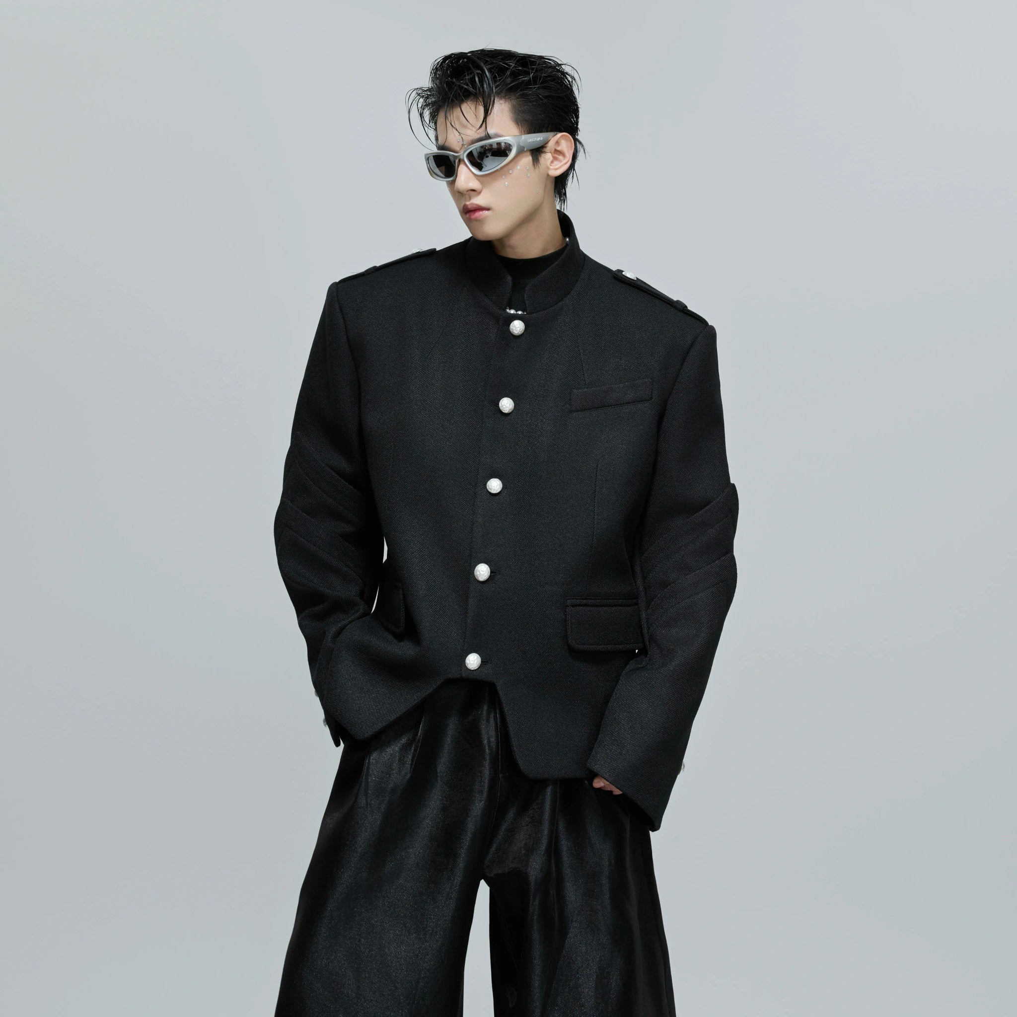 Deconstructed Mandarin-Collar Cotton Jacket | Unisex - main image 2