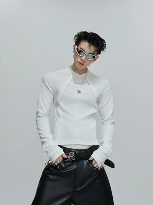Deconstructed Panel Long-Sleeve Tee | Black or White - White Top
