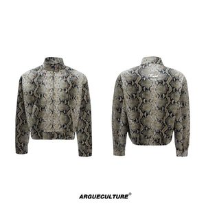 Reversible Croc-Texture Faux Leather Jacket | Cropped - Brown Top