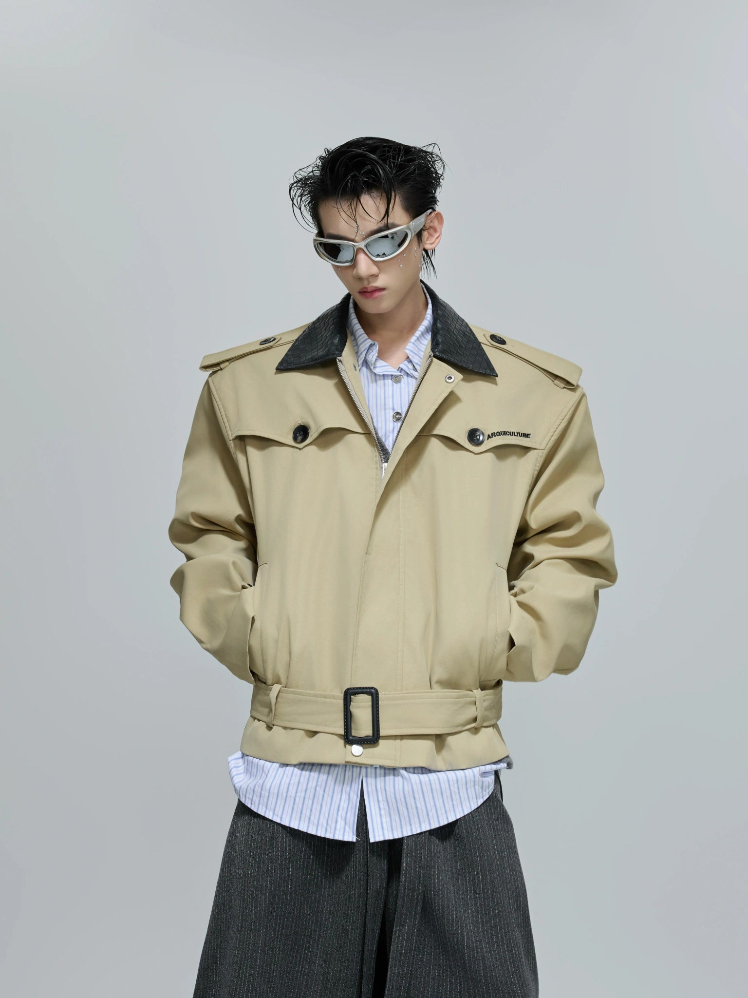 Cropped Contrast Trench Jacket | Unisex Streetwear - main image 1