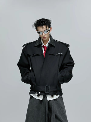 Cropped Contrast Trench Jacket | Unisex Streetwear - Red Black Top