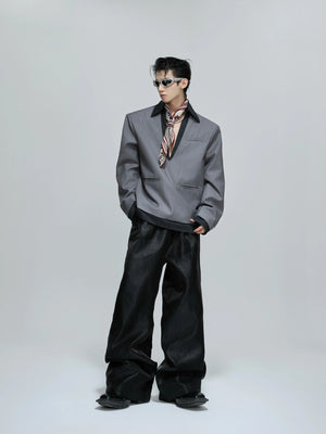 Cotton Striped Relaxed Blazer with Shoulder Pads - main image 5