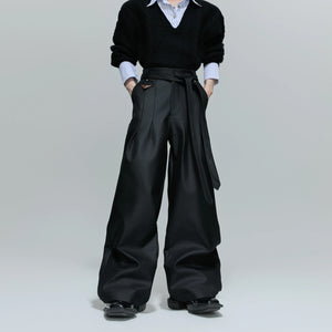 Pleated Cotton-Blend Tie-Waist Straight-Leg Trousers - main image 1