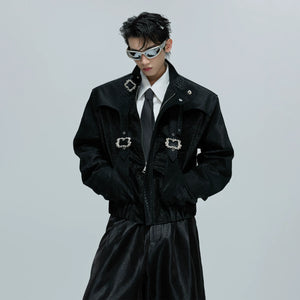Croc-Texture Cropped Faux-Leather Jacket | Relaxed Fit - main image 2
